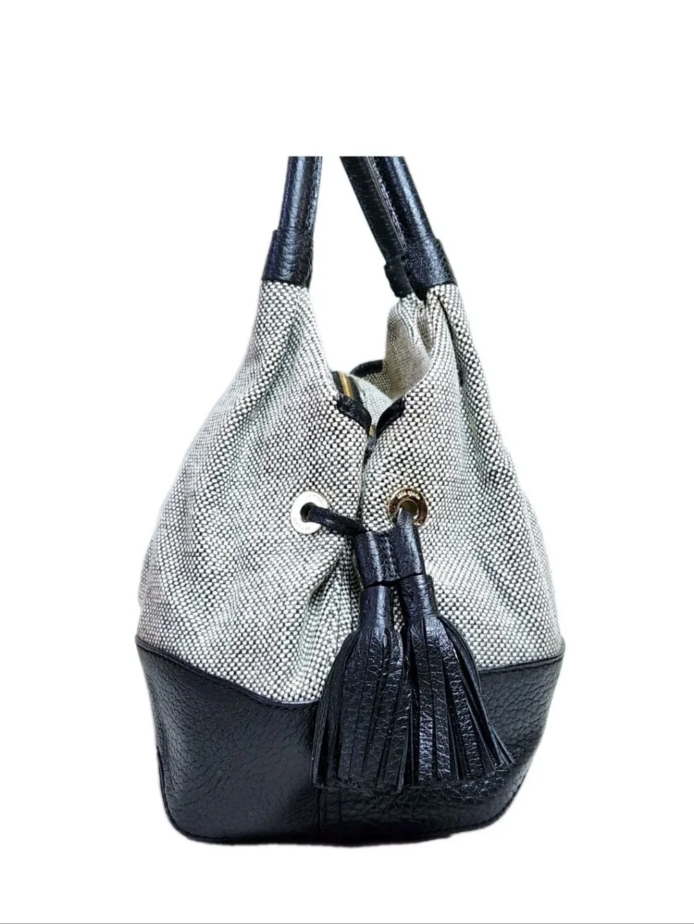 KATE SPADE Stevie Southport Ave Large Satchel Tote Black Leather Gray Canvas